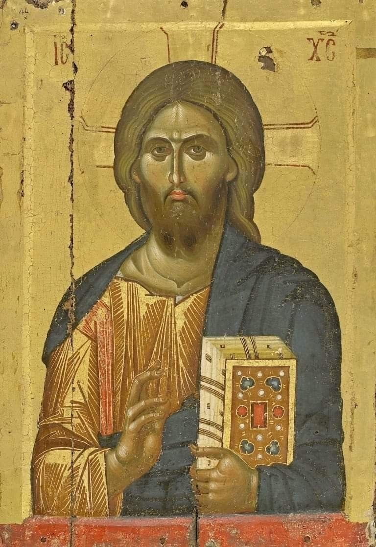 Icona di Cristo su fondo oro con il libro chiuso