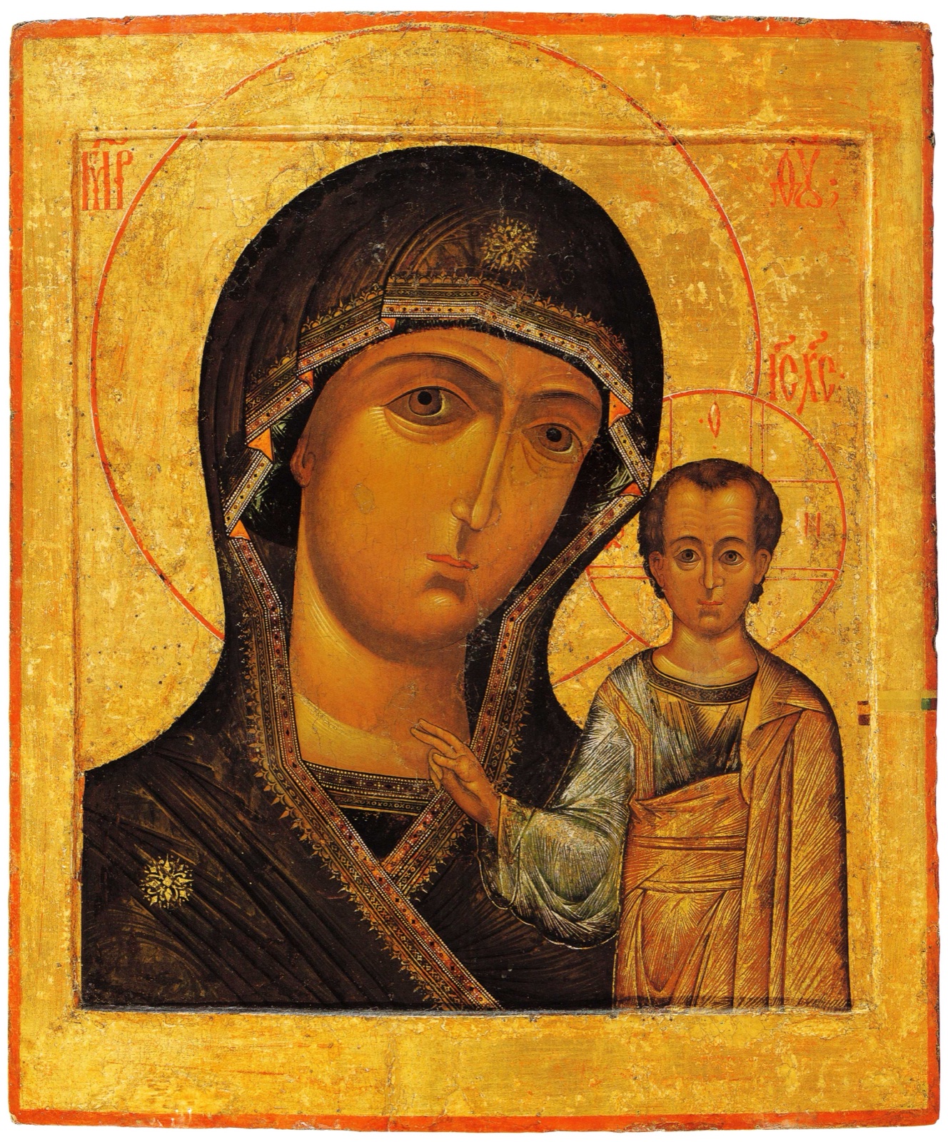 Icona della Madre di Dio di Kazan su fondo oro