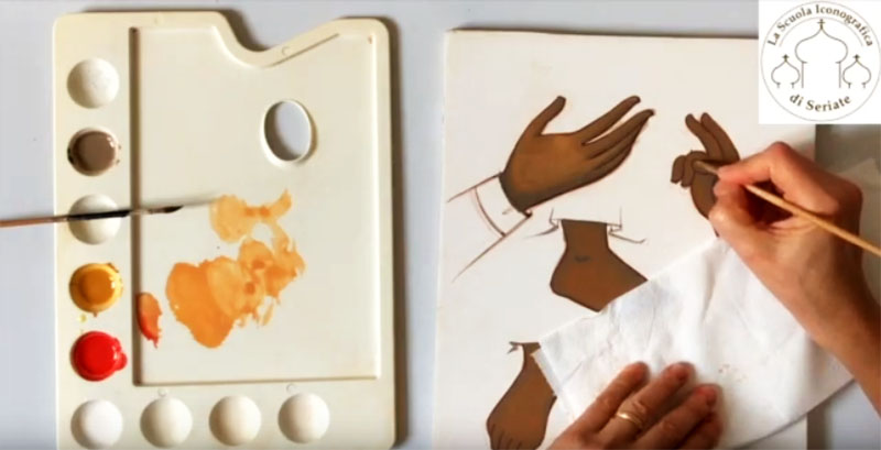 Pittura di mani e piedi in un'icona